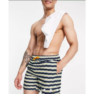 Original Penguin Swim Zig-Zag Stripe Swim Shorts Navy White Yellow Men’s Size XL
